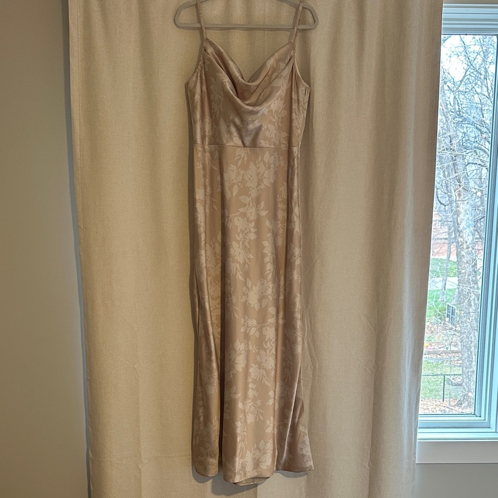 Revelry Gold Champagne Bouquet Floral Satin Bridesmaid Dress